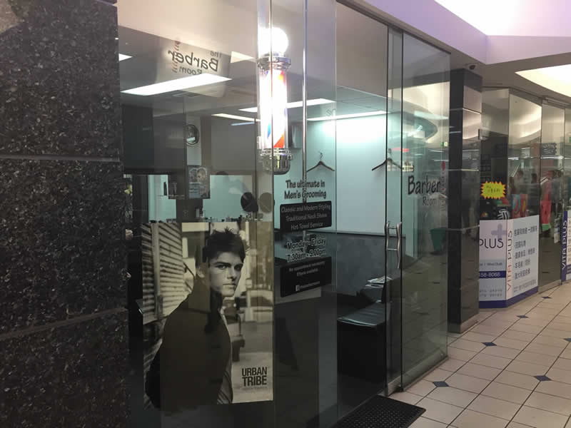 Another Blocksidge Arcade view Of 'the Barber Room' a great traditional Barber Shop at 144 Adelaide street Brisbane City, featuring its bright illuminated barber pole