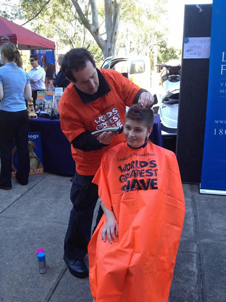 Joe Micale donating his time at the Leukaemia Foundations 'Worlds Greatest Shave' annual Brisbane city charity event.
